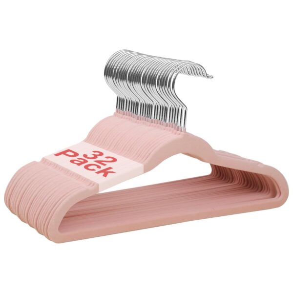 Wellong Samt-Kleiderbügel 35cm, 32er Set Rosa – Rutschfest für Babys & Kleinkinder