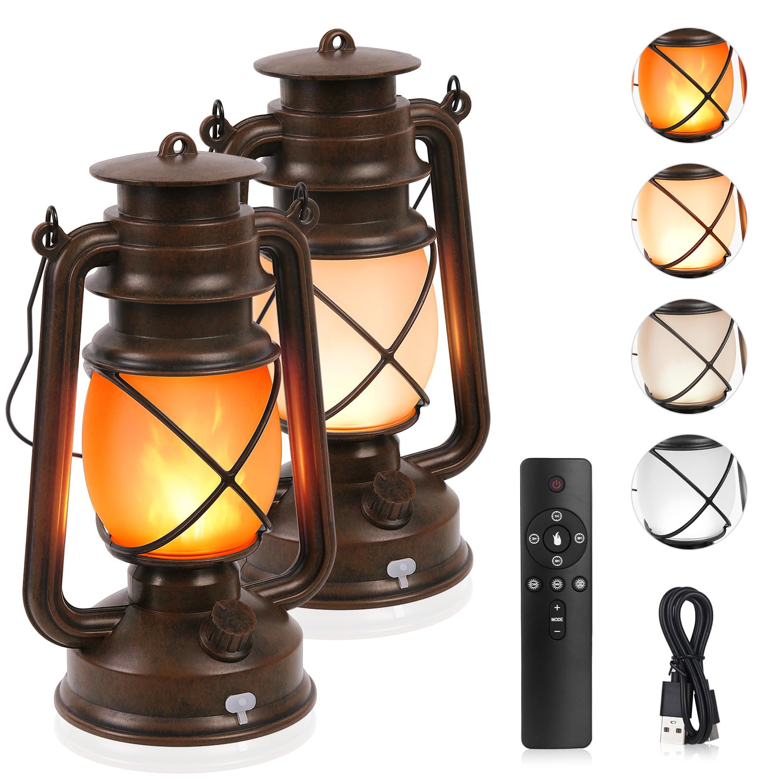 KINGLEAD LED Vintage Laterne 2er Set mit Flammeneffekt – USB Wiederaufladbar & Dimmbar