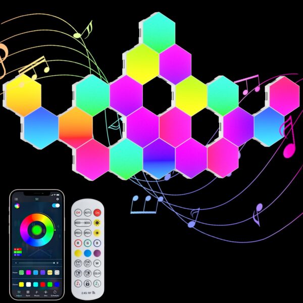 GIACOMO 20er LED Hexagon Gaming Wandleuchte – RGB Smart Panel mit App & Musiksync