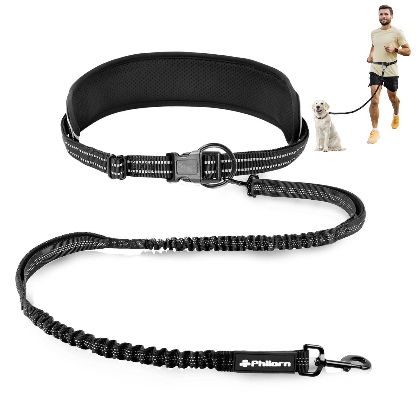 Philorn Joggingleine mit Bauchgurt – Freihändige Hundeleine für grosse und mittelgrosse Hunde