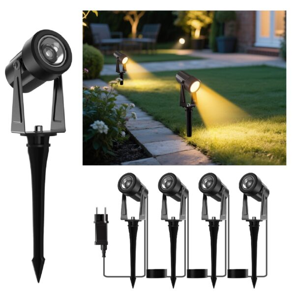 GLOBELIT LED Gartenstrahler 4er-Set 14M Kabel – 360° schwenkbar, IP65 wasserdicht, 3000K Warmweiss
