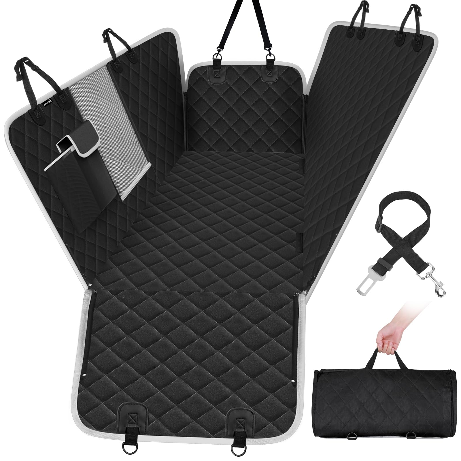 pecute Hundedecke Auto 146×136 cm – Rückbanksitzer mit Seitenschutz & Sichtfenster