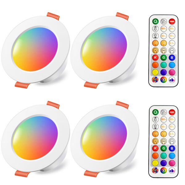 iLC LED Einbaustrahler 8W RGBW – 4er-Pack Deckenspots mit Fernbedienung & Farbwechsel