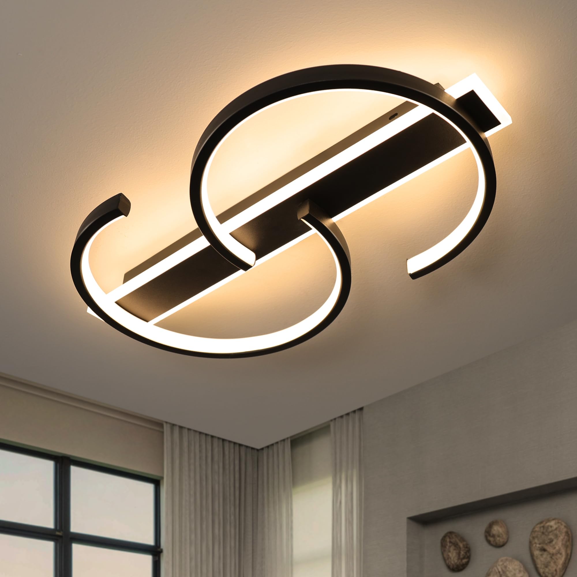 LUOLONG 40cm LED Deckenleuchte Dimmbar mit Fernbedienung – Modern Schwarz für Wohnzimmer & Schlafzimmer