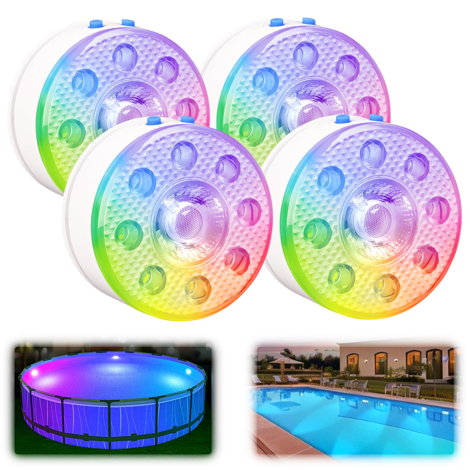 4er Set idyl light Poolbeleuchtung mit Fernbedienung – IP68 Unterwasserlicht wiederaufladbar