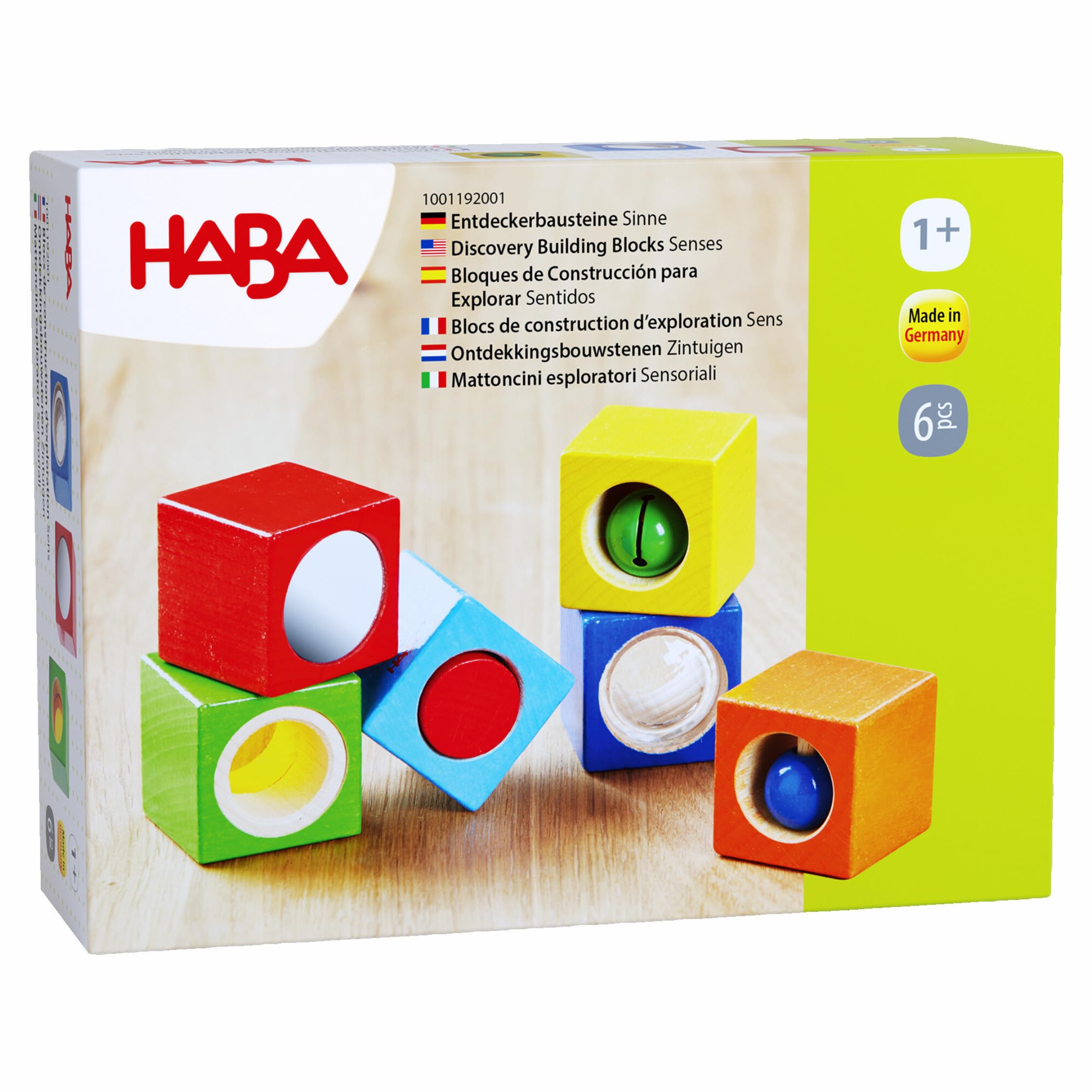 HABA Erkundungssteine – 6 sensorische Holzbausteine ab 1 Jahr mit Motorikförderung