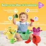 SAIMAND Baby Spielzeug 6–12 Monate: 16er Obst & Gemüse Plüsch-Set mit Rassel & Knisterpapier – Bild 2
