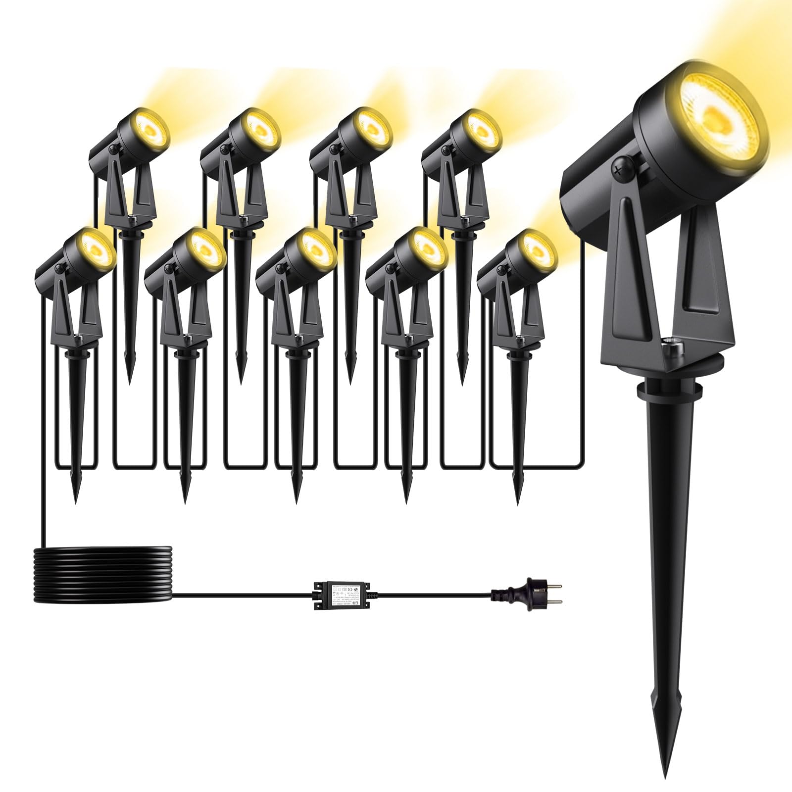Pogestrand LED Gartenbeleuchtung 32m 10er-Set – IP65 Wasserdicht, 2000 lm, 3000K Warmweiss