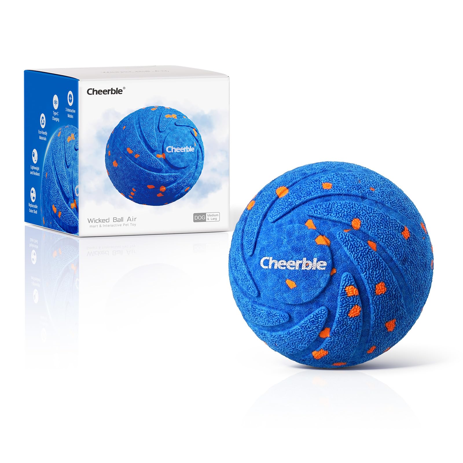 Cheerble Wicked Ball AIR – Intelligenter Hundeball mit 3 Modi, IPX7 wasserdicht für mittelgrosse & grosse Hunde