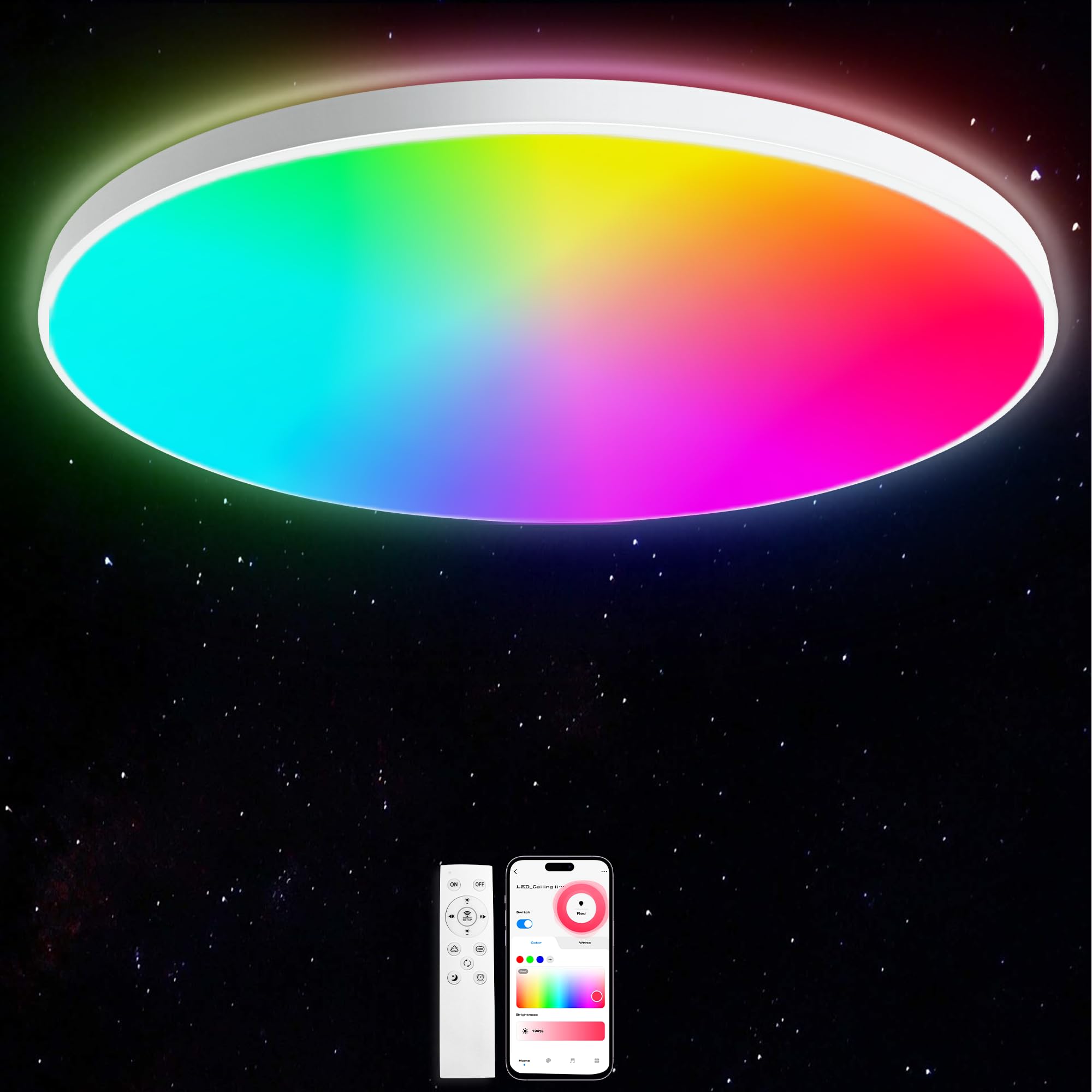 Laiebri LED-Deckenleuchte Ø30cm, 20W dimmbar mit Fernbedienung & App-Steuerung – Smart RGBIC