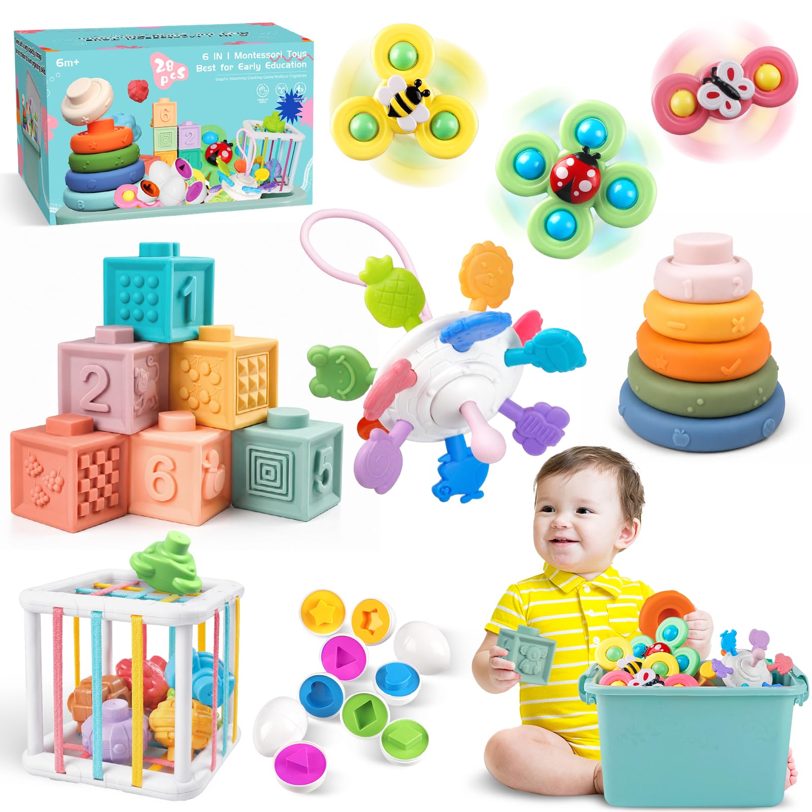 Weilim 6-in-1 Montessori Sensorik Spielset – Entwicklungsspielzeug für Babys & Kleinkinder