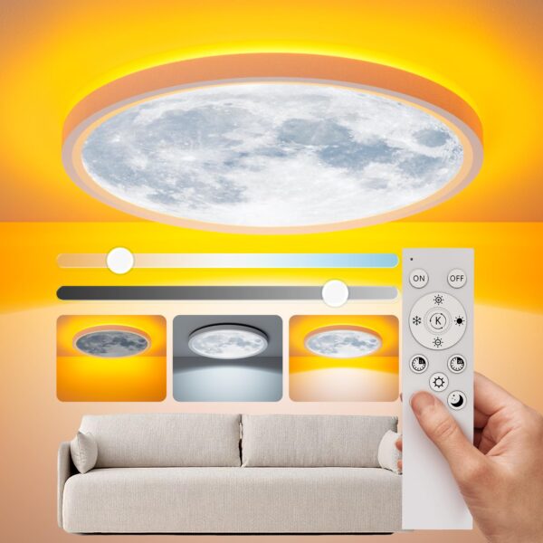 Aphyni Mondlicht LED Deckenleuchte Ø40 cm, 33W dimmbar – 3000–6500 K mit Timer für Schlafzimmer