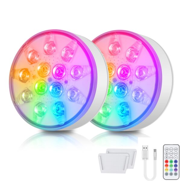 2er Set LED Poolbeleuchtung Unterwasser mit Fernbedienung – 16 Farben & 12–18h Akkulaufzeit