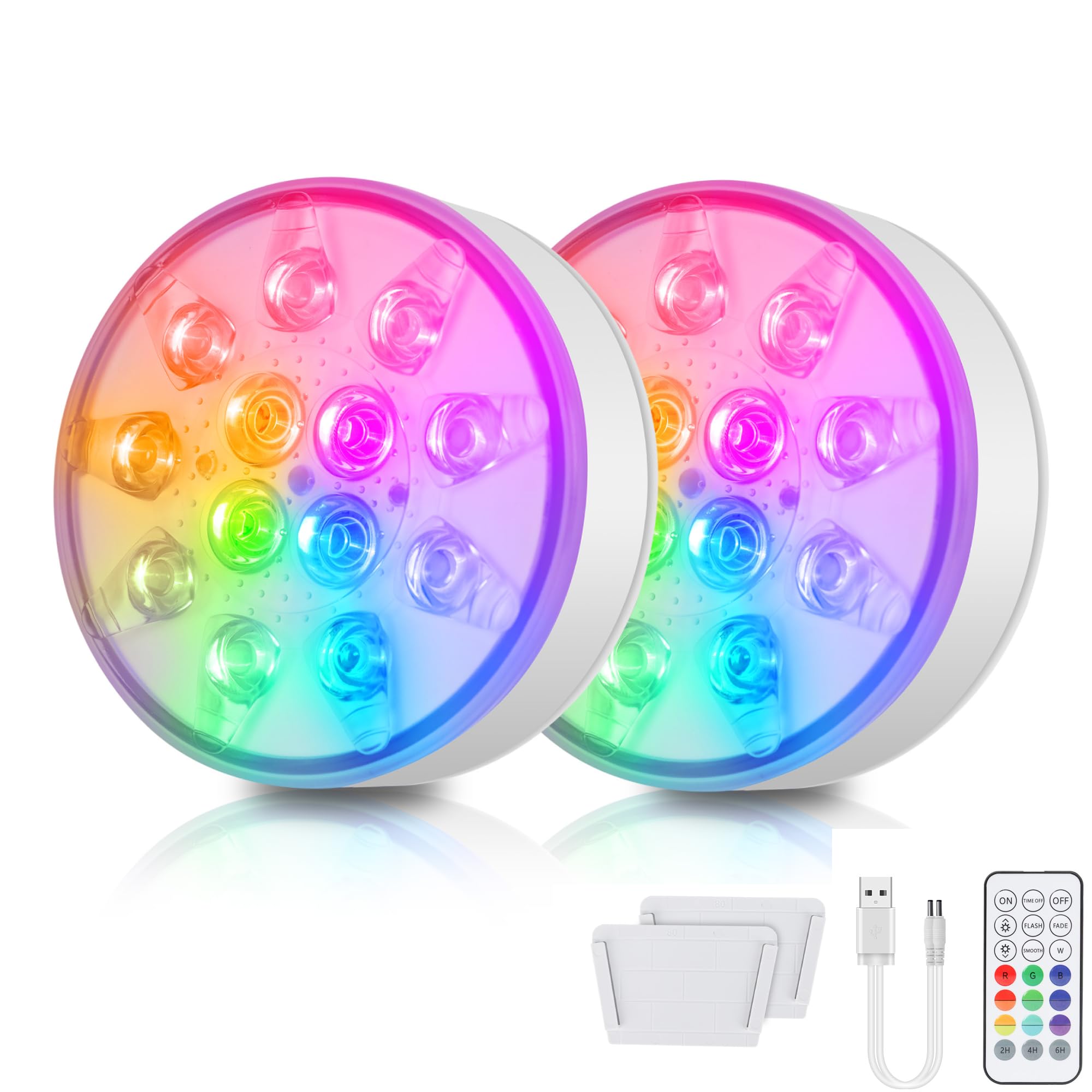 2er Set LED Poolbeleuchtung Unterwasser mit Fernbedienung – 16 Farben & 12–18h Akkulaufzeit