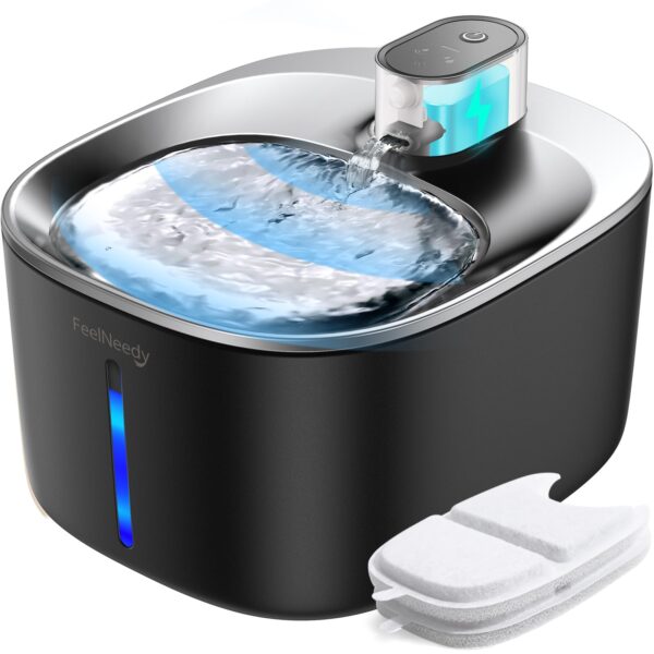 FEELNEEDY 4L Kabelloser Katzenbrunnen mit Bewegungssensor – Edelstahl Trinkbrunnen mit 4000mAh-Akku