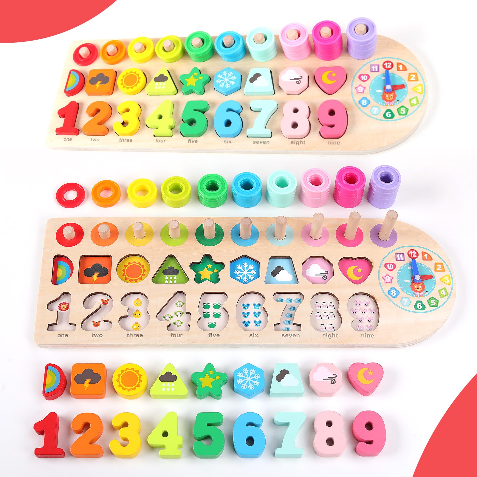 ANPEAC Holzpuzzle mit Lernuhr – 4-in-1 Montessori Lernspielzeug für Kinder ab 3 Jahren