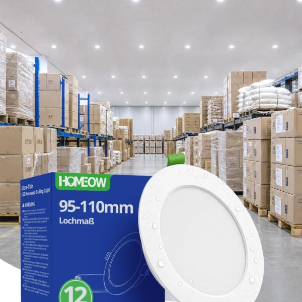 HOMEOW LED Einbaustrahler 7W Kaltweiß 6000K – Flache Deckenspots IP44 für Bad & Küche, 12er Set