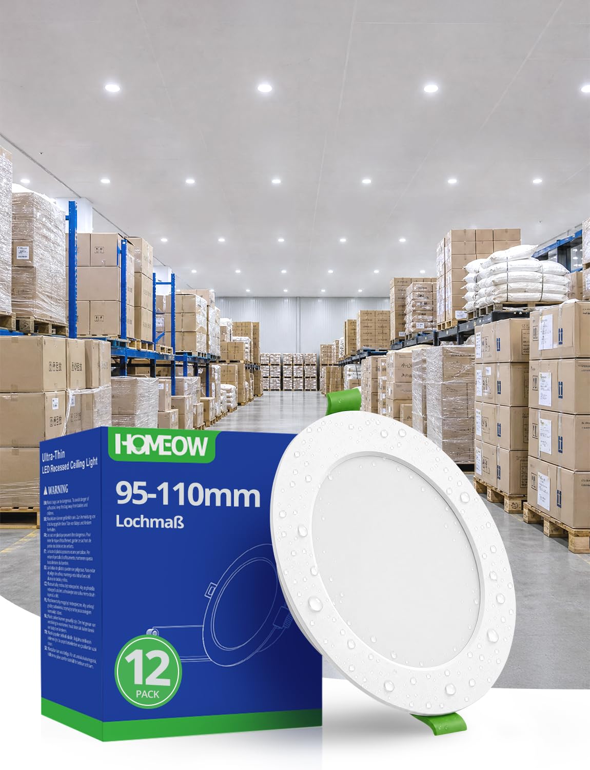HOMEOW LED Einbaustrahler 7W Kaltweiß 6000K – Flache Deckenspots IP44 für Bad & Küche, 12er Set