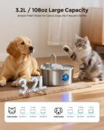 Invengo Katzenbrunnen Edelstahl 3.2L – Ultra-leiser Trinkbrunnen mit 5-Fach Filtersystem – Bild 2