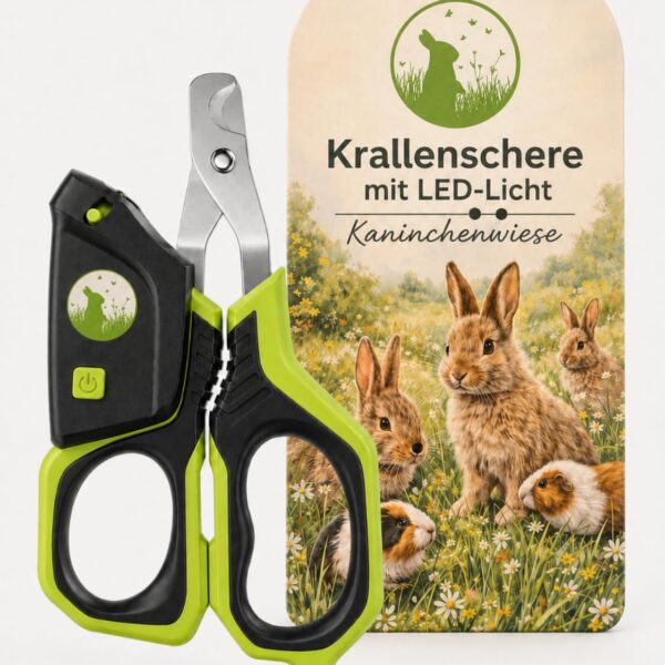 Kaninchenwiese Krallenschere mit LED-Licht – Edelstahl Nagelschere für Kaninchen & Meerschweinchen