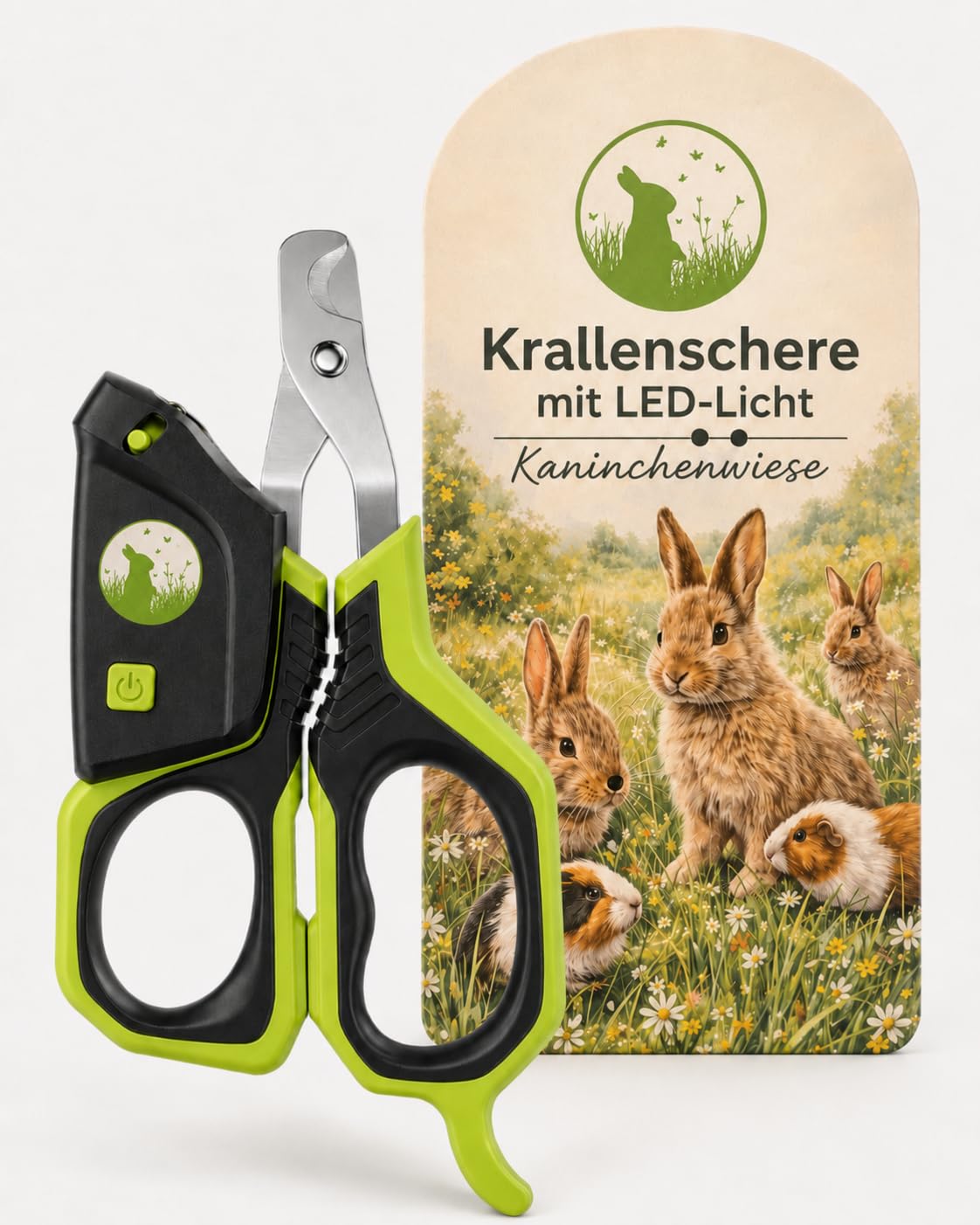 Kaninchenwiese Krallenschere mit LED-Licht – Edelstahl Nagelschere für Kaninchen & Meerschweinchen