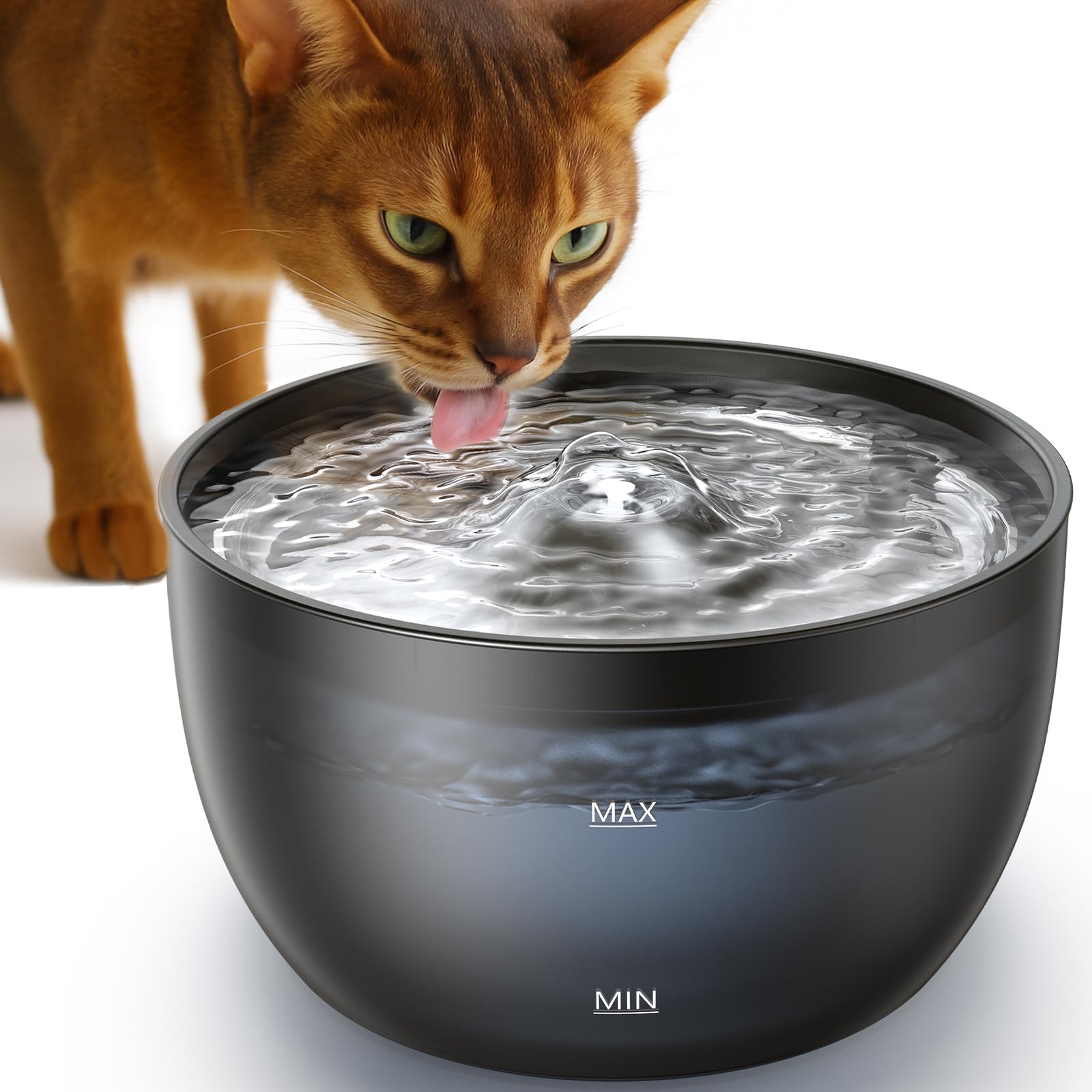 FEELNEEDY 3L Katzenbrunnen mit Edelstahlschale – leiser Wasserbrunnen für Katzen