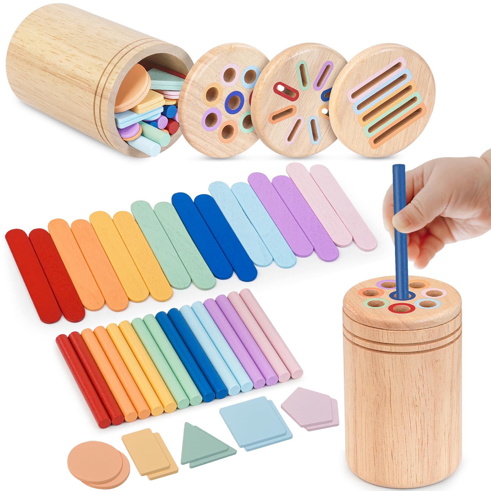 Joozmui Montessori Holzspielzeug 3-in-1 – Motoriktraining & Farblernspiel für Kleinkinder ab 1 Jahr