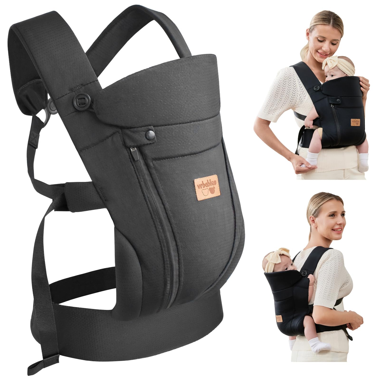 Babytrage vrbabies ab Geburt bis 15 kg – Ergonomische Tragehilfe mit 3D-Netz & verstellbarem Kopfstütze