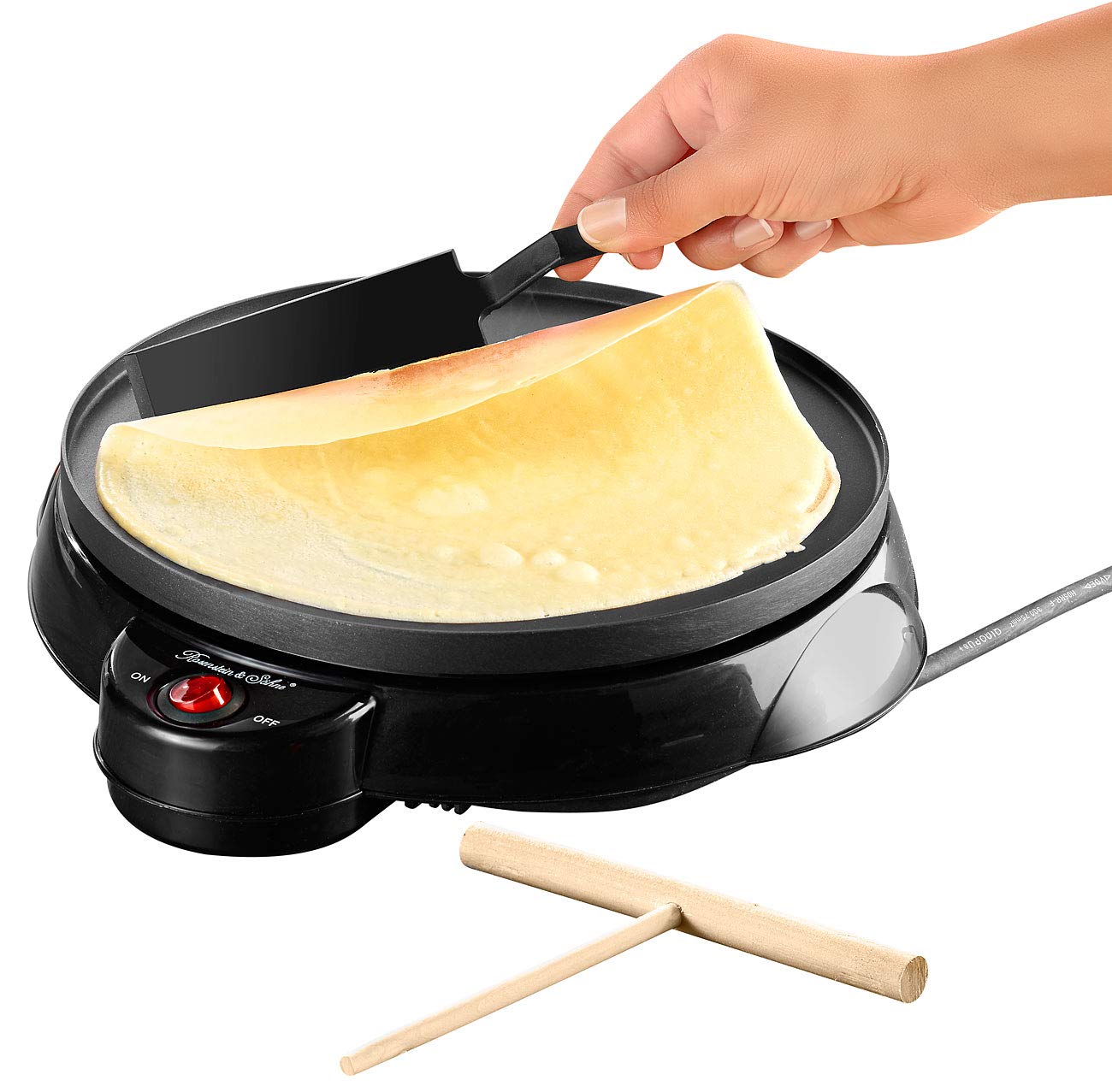 Rosenstein & Söhne Crêpes-Maker 650 W – Elektrischer Crêpeur mit 23 cm Durchmesser