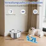 Pawinner 3.2L Katzenbrunnen Edelstahl – kabellos mit Bewegungsmelder & 4000mAh Akku – Bild 5
