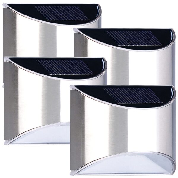 Lunartec 4er-Set Solar-LED-Wandleuchte mit Lichtsensor – Edelstahl IP44 für Aussen