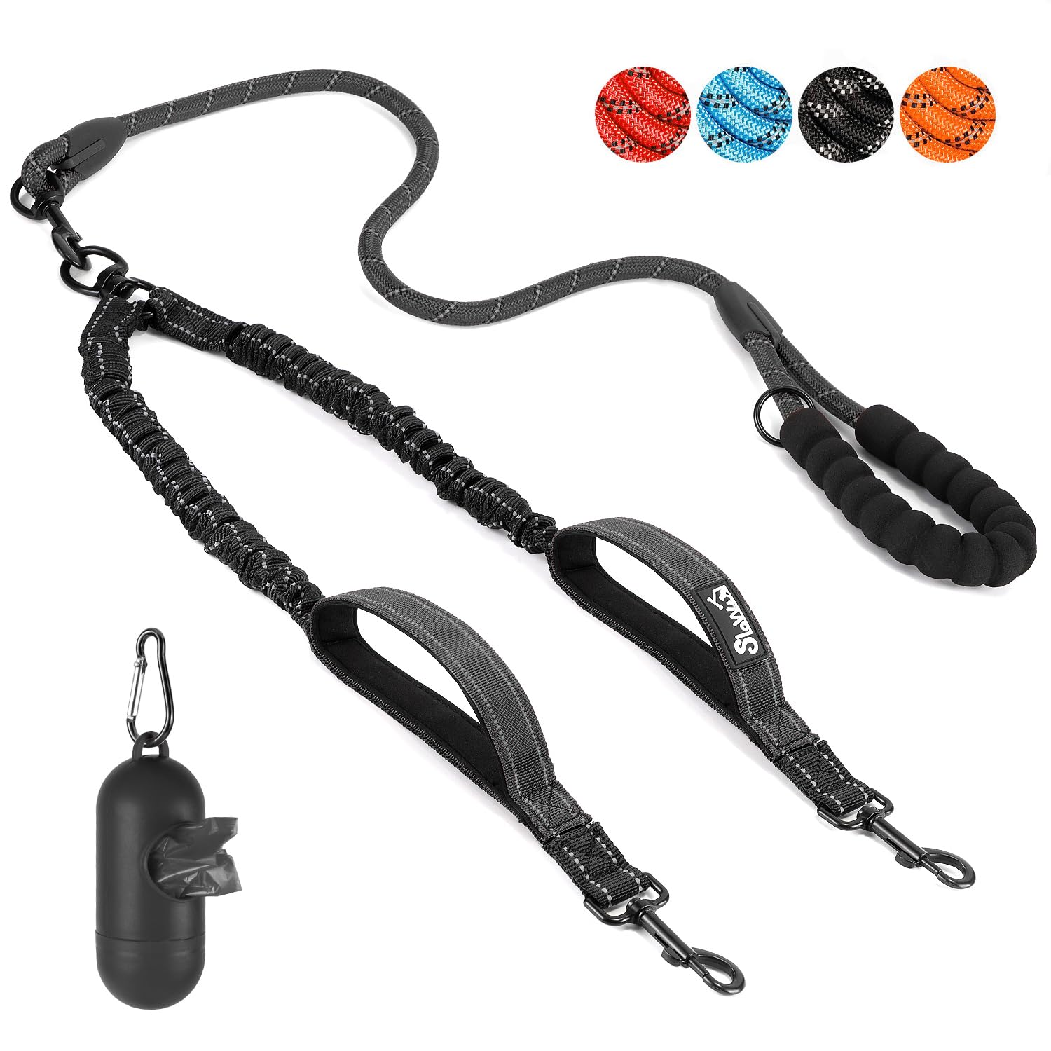 Eyein Doppelleine für 2 Hunde – 360° drehbar, stoßdämpfend & reflektierend (3–16 kg)