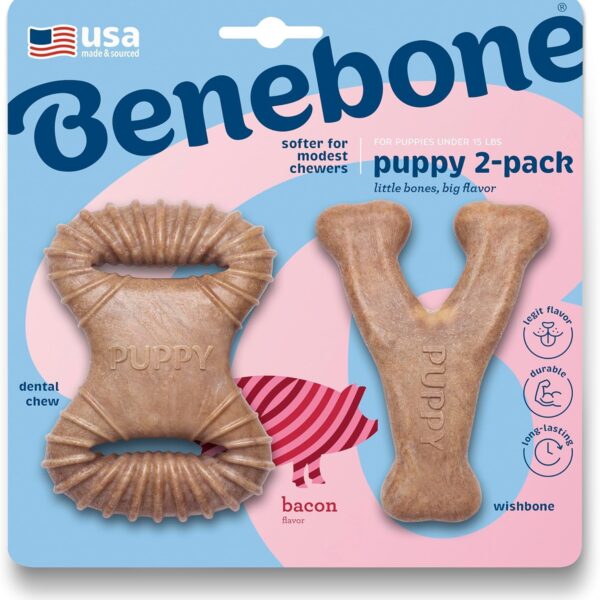 Benebone Welpen 2er-Pack Dental-Kauspielzeug mit echtem Speck – Zahnfreundlich für Welpen