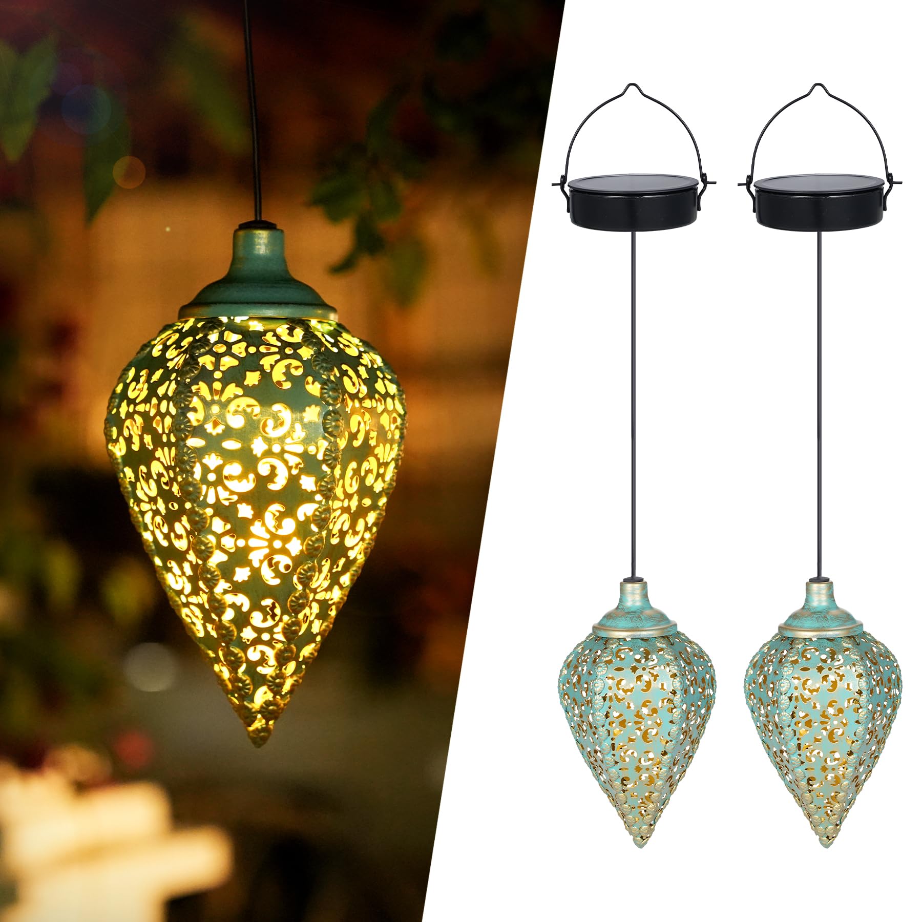 Görvitor Solar-Hängelaternen 2er Set, IP65 Wasserdicht – Orientalische Gartenbeleuchtung für Aussen