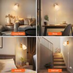 Ketom E14 Wandleuchte Weiß Rund mit Holz & Stoff – Verstellbare Vintage Wandlampe für Innen – Bild 6
