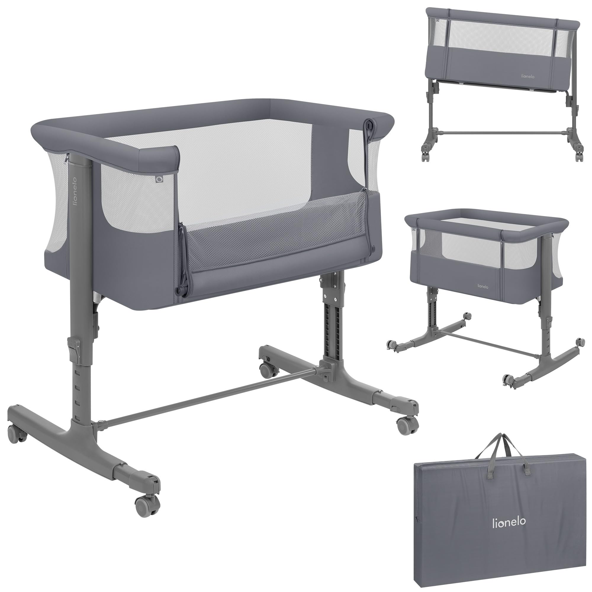 Lionelo Aurora 3-in-1 Babybett bis 9 kg – Beistellbett, Wiege & Gitterbett