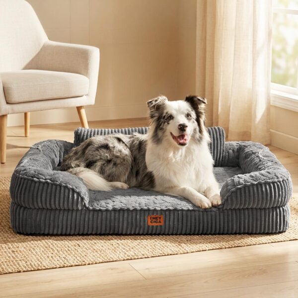 EHEYCIGA Orthopädisches Hundebett 91x68cm – Memory Foam Hundesofa mit Nackenstütze