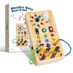 Yitical Montessori Busy Board ab 1 Jahr – Holzspielzeug mit LED-Schaltern für motorische Entwicklung