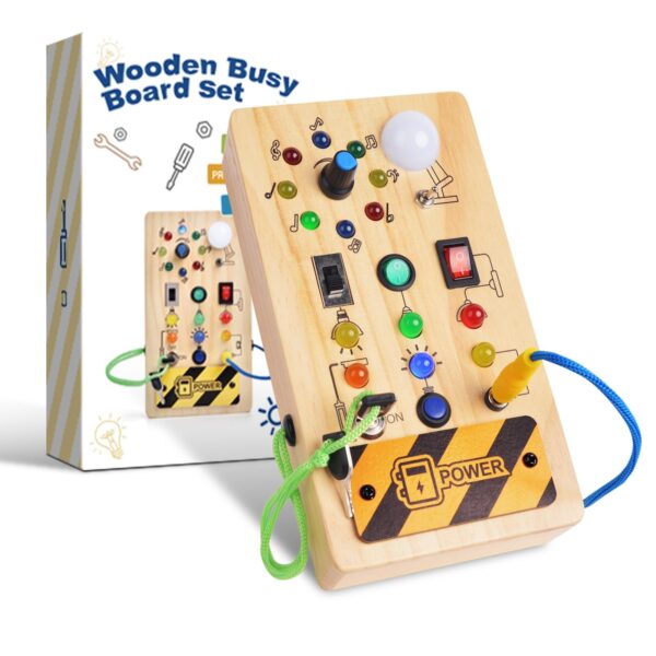 Yitical Montessori Busy Board ab 1 Jahr – Holzspielzeug mit LED-Schaltern für motorische Entwicklung