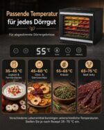 JUMMICO Dörrautomat mit 6 Edelstahl-Tabletts & 10 Programme – Temperatur 35–75 °C – Bild 4