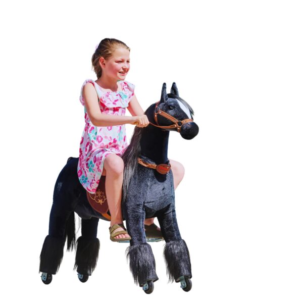 Ponnie Ebony M Reitpferd mit Rollen – Mechanisches Spielpferd für Kinder 5-12 Jahre