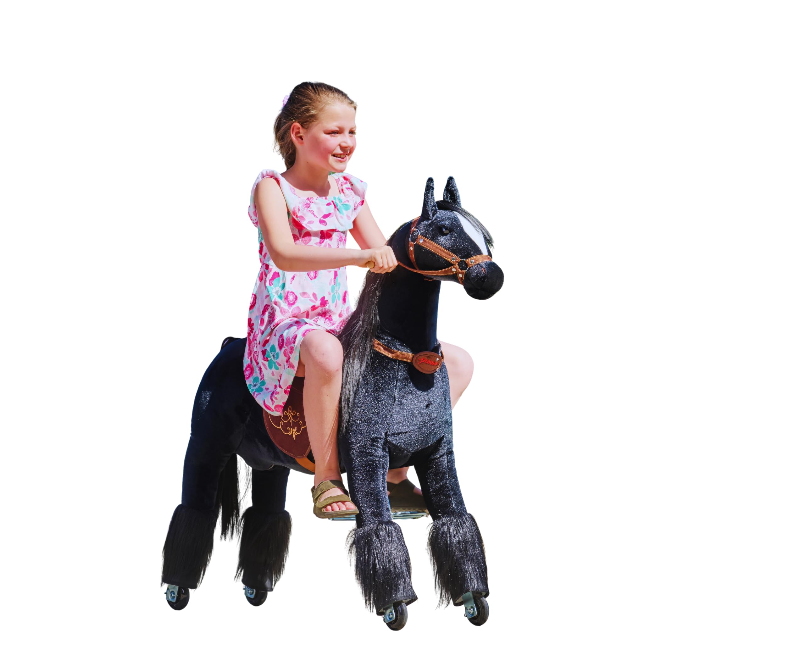 Ponnie Ebony M Reitpferd mit Rollen – Mechanisches Spielpferd für Kinder 5-12 Jahre