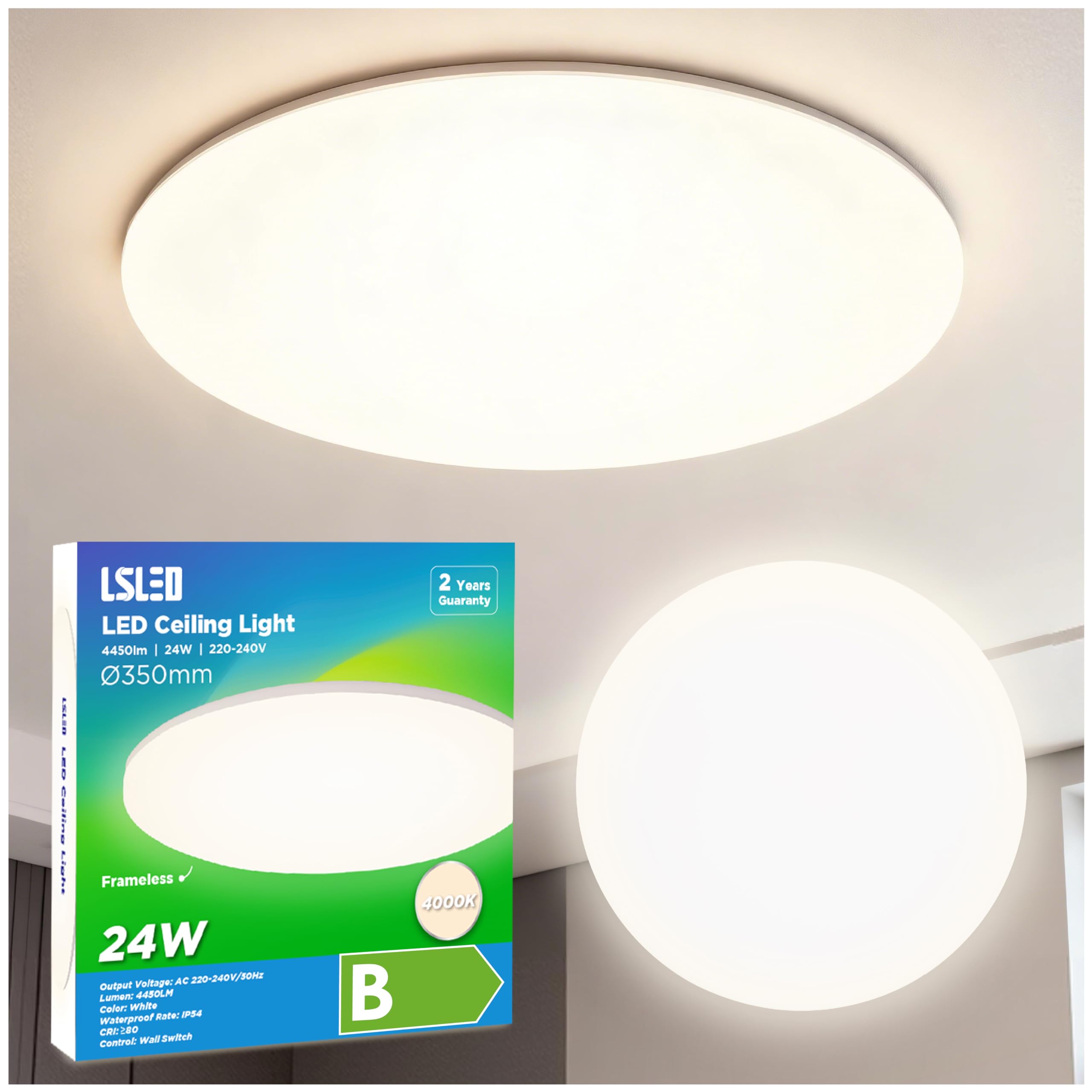 L5L3D LED Deckenleuchte Ø35cm – 4450lm, IP54 wasserfest, Energieklasse B für Küche & Bad