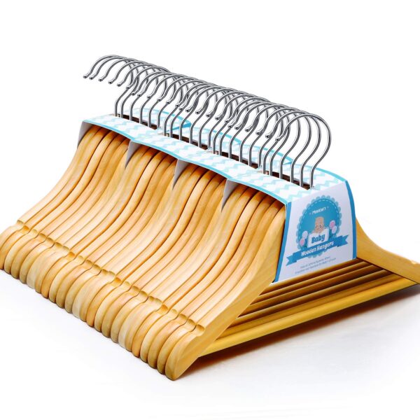 Homewit 24er-Set Kinderkleiderbügel Holz 30cm – 360° Drehbarer Haken für Babys & Kinder