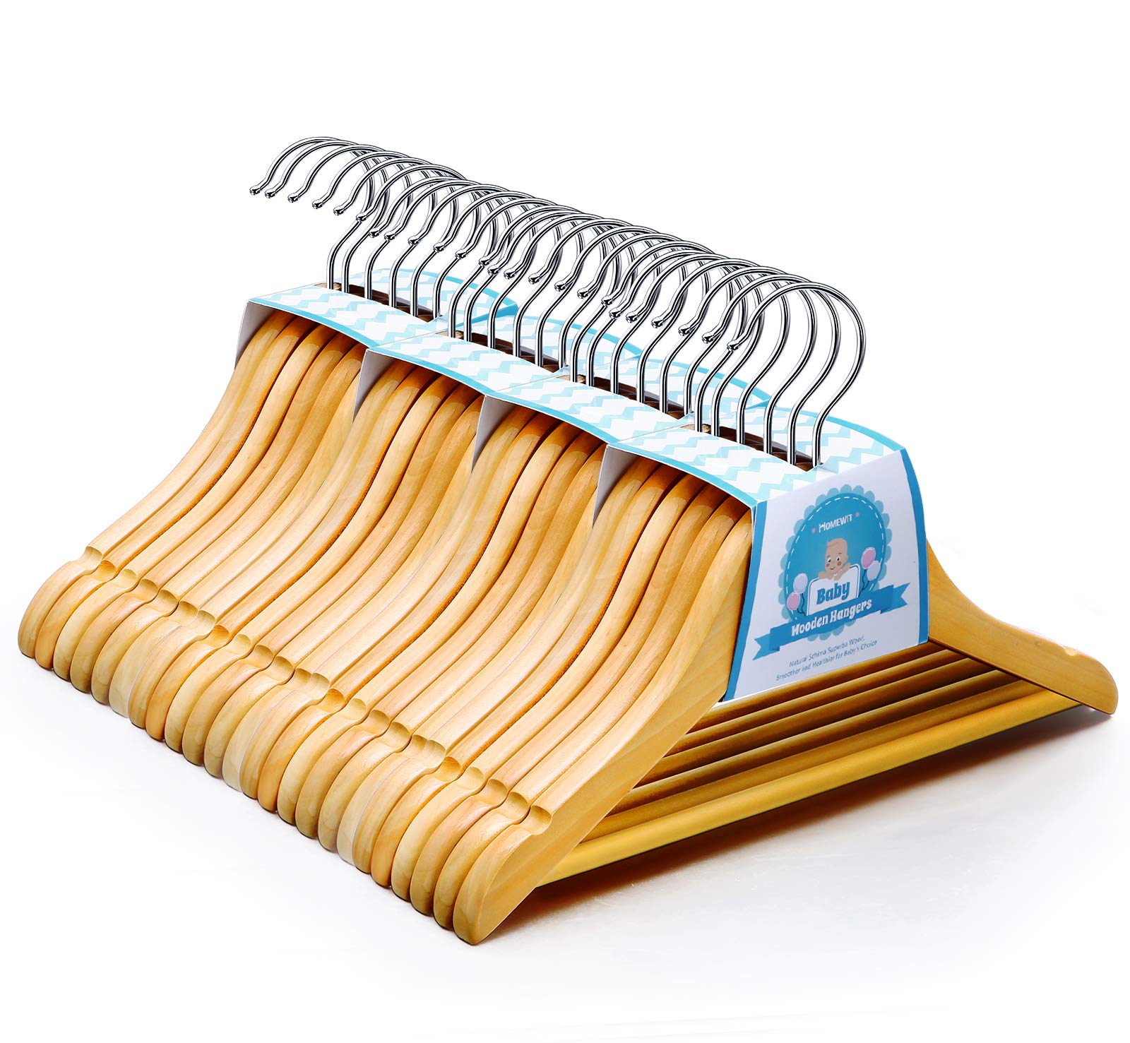 Homewit 24er-Set Kinderkleiderbügel Holz 30cm – 360° Drehbarer Haken für Babys & Kinder