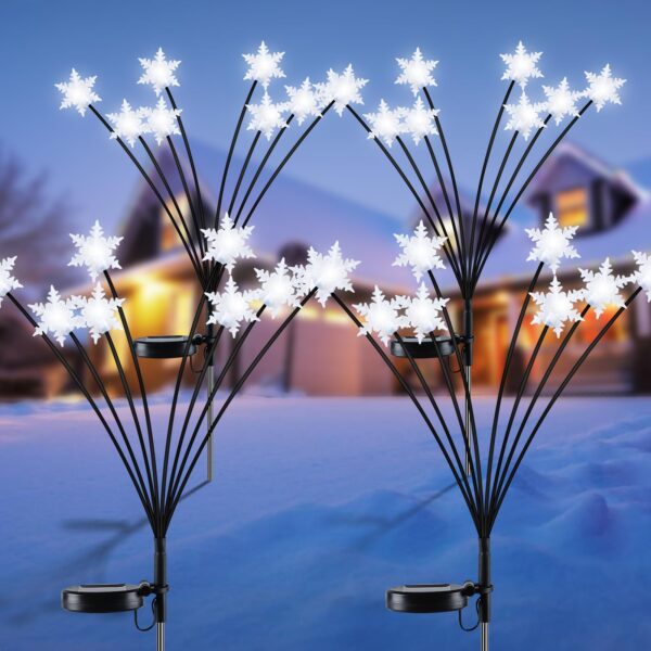 Fohil Solar Weihnachtsbeleuchtung Außen 4er Set mit 32 LED Schneeflocken – Gartendeko