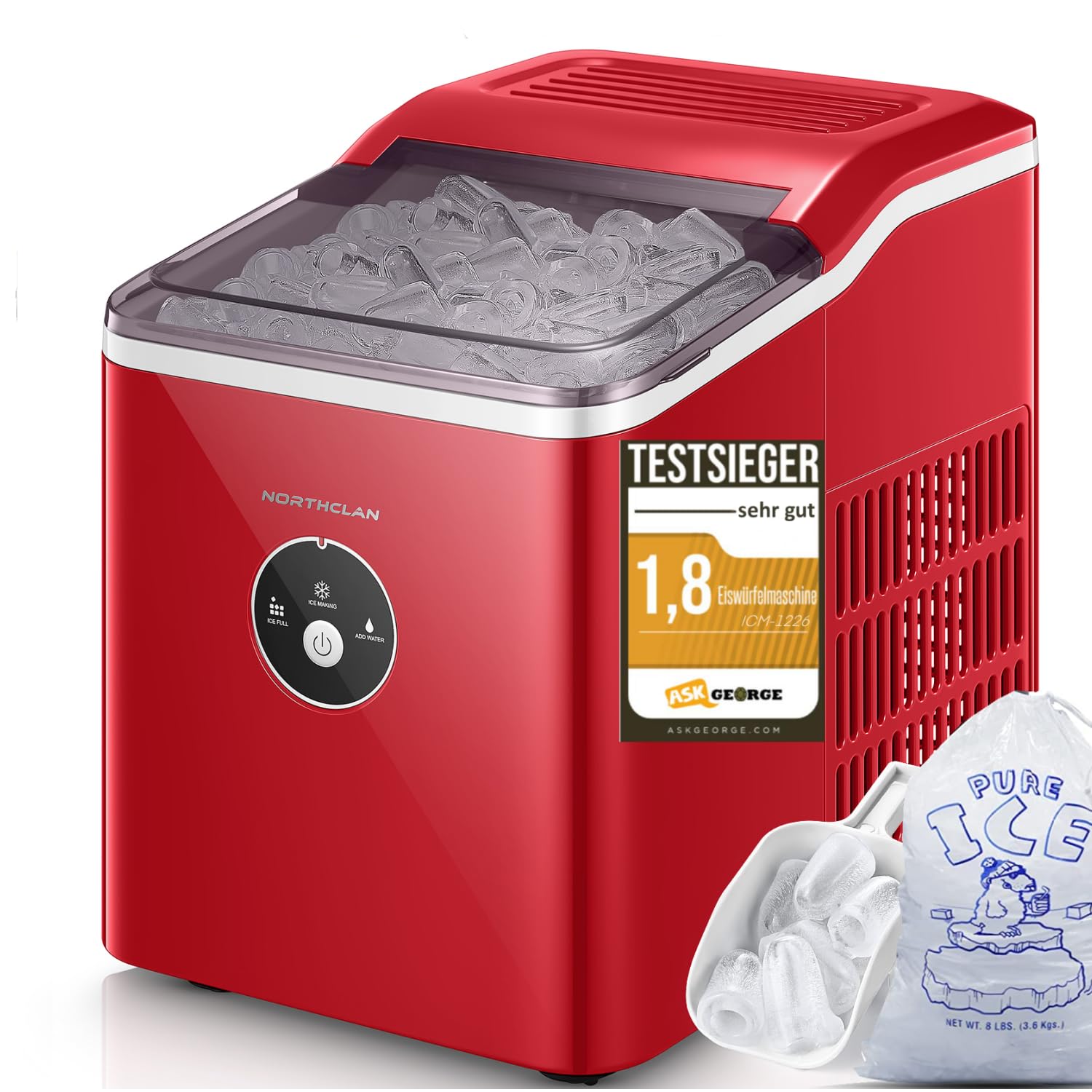 NORTHCLAN Eiswürfelmaschine 14kg – Professionelle Eisherstellung in 6 Minuten für Zuhause