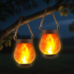 Facarler Solar Flammenleuchte 2er Set – LED Laternen mit Flackereffekt & USB-Aufladung
