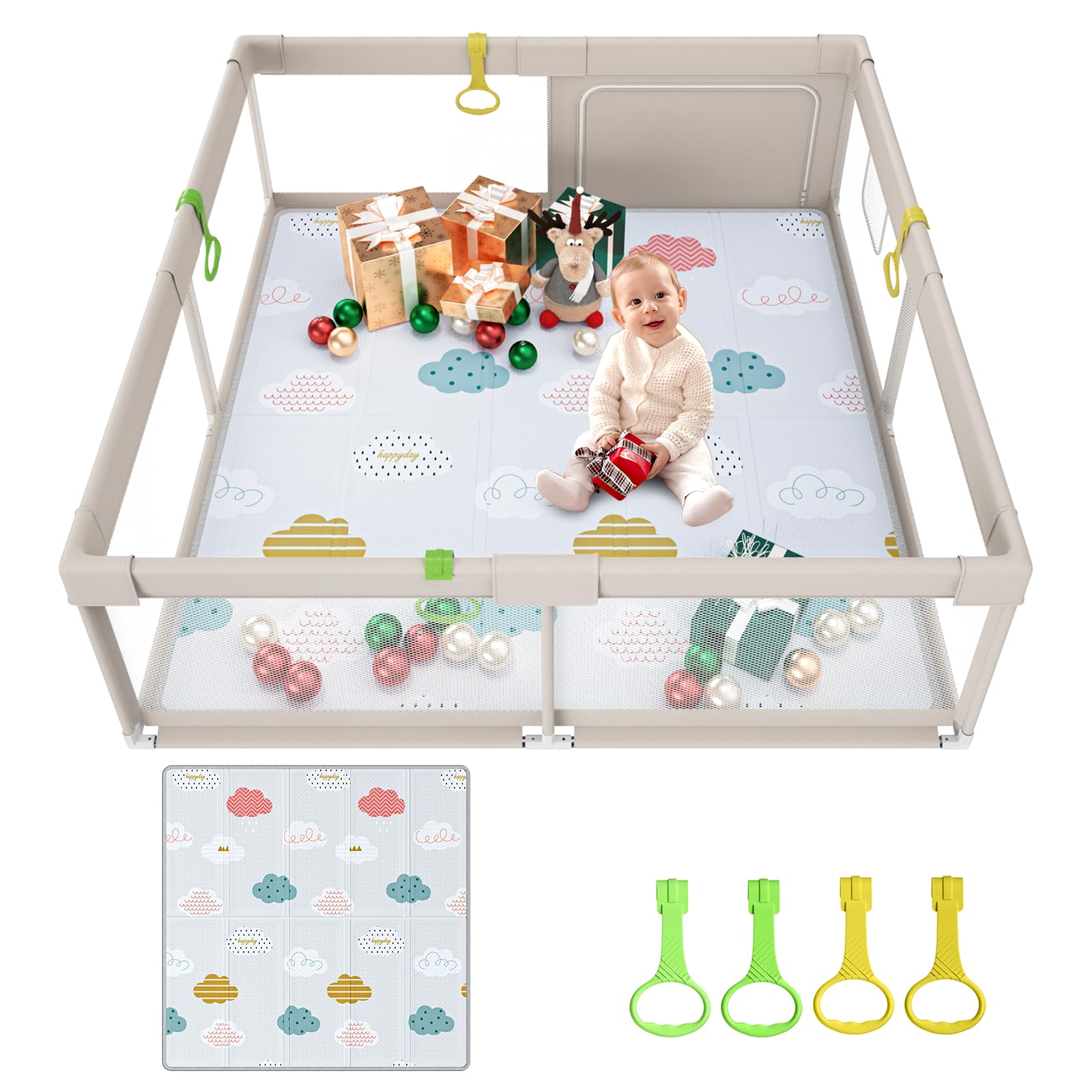 UANLAUO XXL Laufstall 150x150cm mit Spielmatte – Sicherer Baby-Aktivitätsbereich für Innen & Aussen