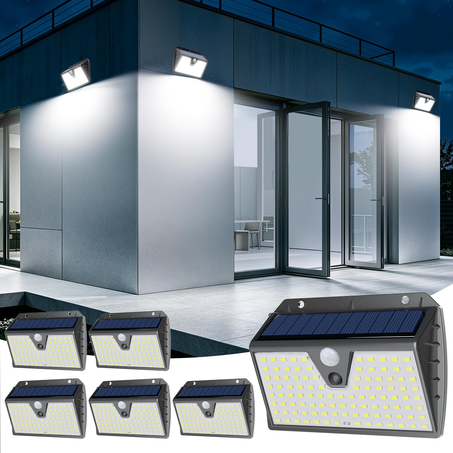 6er Set Solar-Wandleuchten mit Bewegungsmelder – IP65 Kaltweiß für Garten & Hof